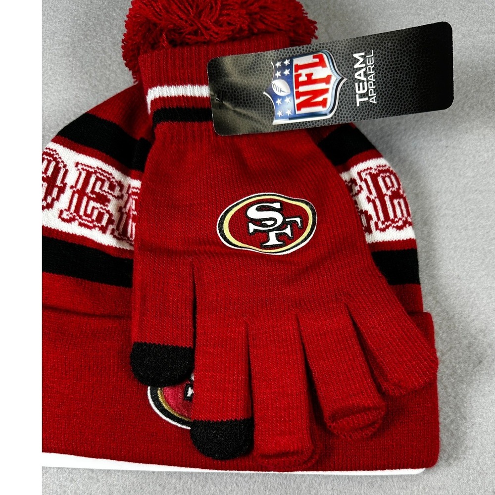 NFL San Francisco 49ers Beanie and Glove Set Red OSFM Streetwear Athletic Retro